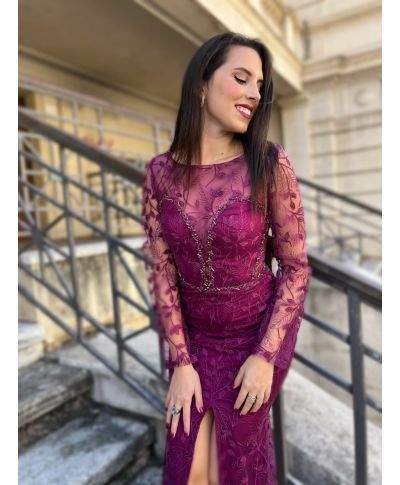 Vestito elegante da cerimonia - Maniche lunghe - In pizzo