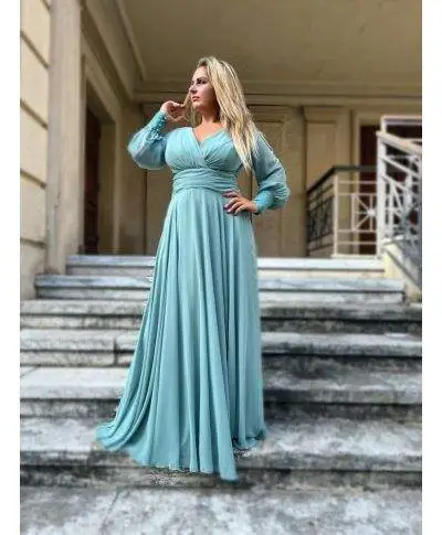 Vestito elegante da cerimonia - Blu - Con spacco