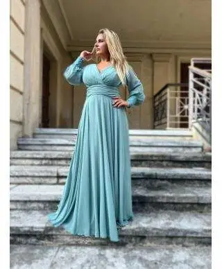 Vestito elegante da cerimonia - Blu - Con spacco