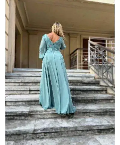 Vestito elegante da cerimonia - Blu - Con spacco