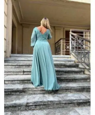 Vestito elegante da cerimonia - Blu - Con spacco
