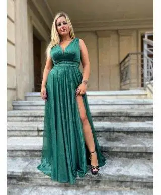 Vestito elegante da cerimonia - Verde - Con spacco