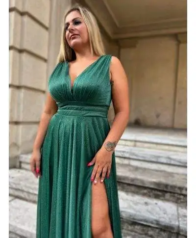 Vestito elegante da cerimonia - Verde - Con spacco