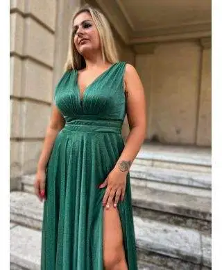 Vestito elegante da cerimonia - Verde - Con spacco
