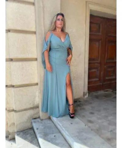 Vestito elegante da cerimonia - Blu - Con spacco