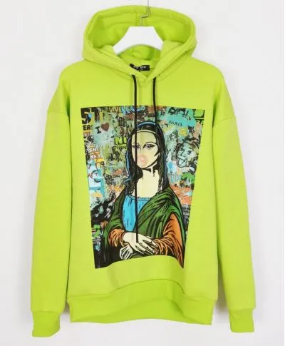Felpa con capuccio, verde fluo - Immagine Simpatica di Monna Lisa