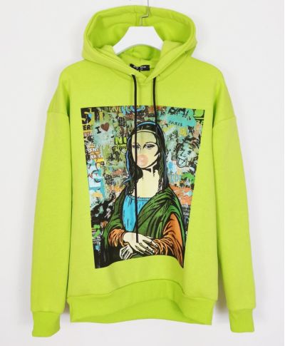 Felpa con capuccio, verde fluo - Immagine Simpatica di Monna Lisa