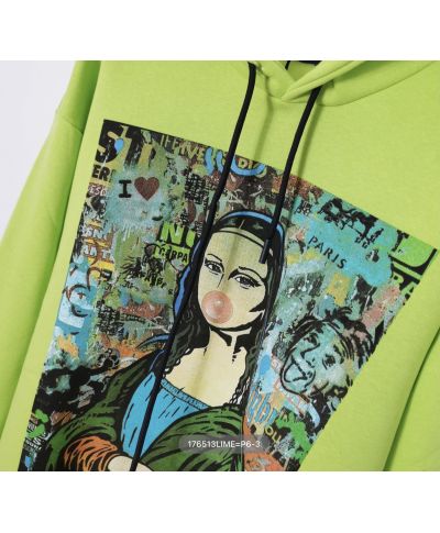 Felpa con capuccio, verde fluo - Immagine Simpatica di Monna Lisa