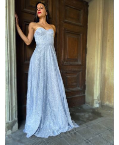 Vestito elegante da cerimonia - Blu - Con spacco