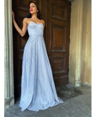 Vestito elegante da cerimonia - Blu - Con spacco