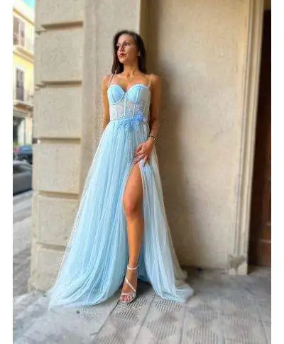 Vestito da cerimonia - Azzurro - Con spacco