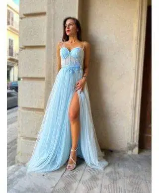 Vestito da cerimonia - Azzurro - Con spacco