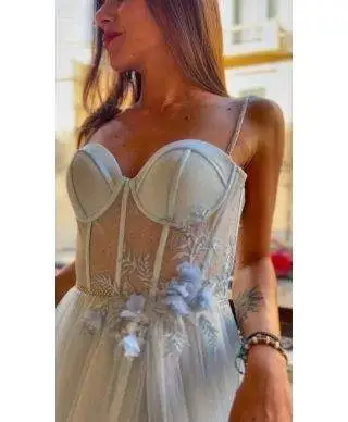 Vestito da cerimonia - Azzurro - Con spacco