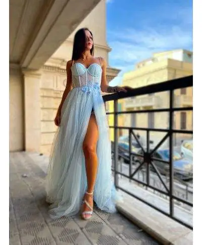 Vestito da cerimonia - Azzurro - Con spacco
