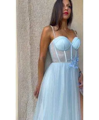 Vestito da cerimonia - Azzurro - Con spacco