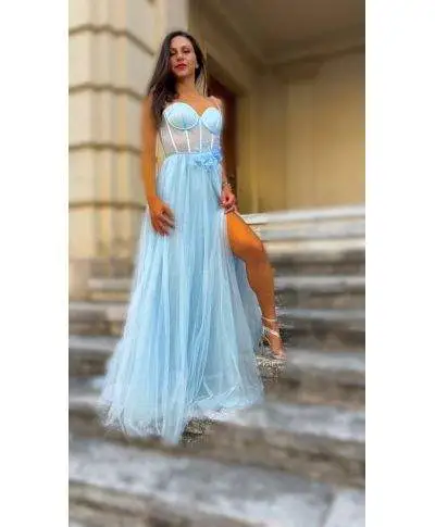 Vestito da cerimonia - Azzurro - Con spacco