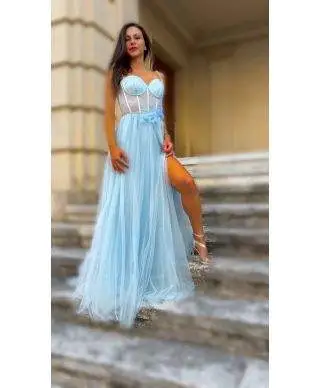 Vestito da cerimonia - Azzurro - Con spacco