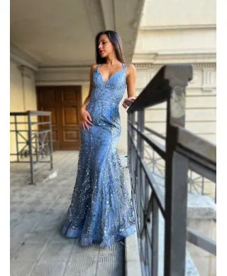 Abito a sirena - Azzurro - Con schiena scoperta