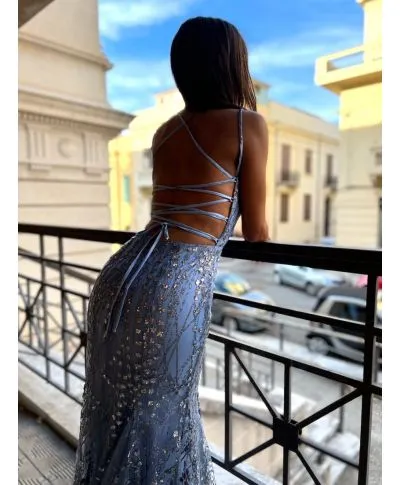Abito a sirena - Azzurro - Con schiena scoperta