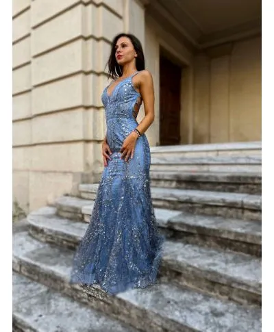 Abito a sirena - Azzurro - Con schiena scoperta
