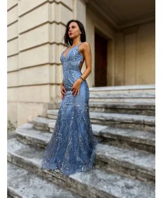 Abito a sirena - Azzurro - Con schiena scoperta