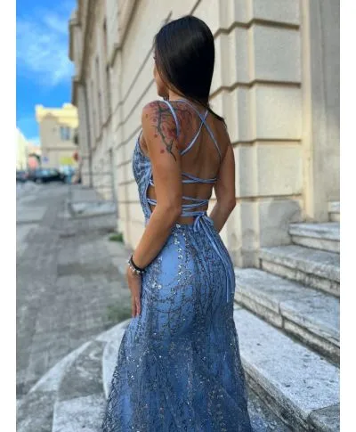 Abito a sirena - Azzurro - Con schiena scoperta