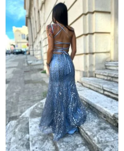 Abito a sirena - Azzurro - Con schiena scoperta
