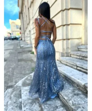 Abito a sirena - Azzurro - Con schiena scoperta