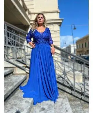 Vestito elegante taglie comode - Con manica lunga - Blu