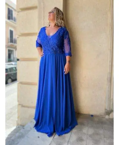 Vestito elegante taglie comode - Con manica lunga - Blu
