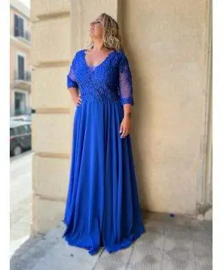 Vestito elegante taglie comode - Con manica lunga - Blu