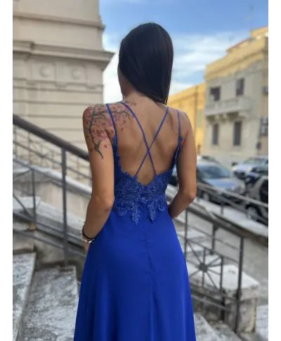 Vestito elegante - Da cerimonia - Cobalto - Con spacco