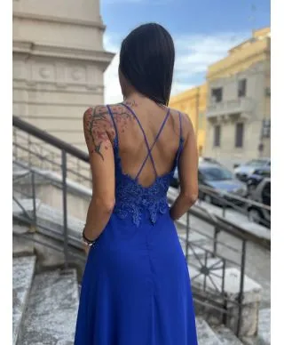 Vestito elegante - Da cerimonia - Cobalto - Con spacco