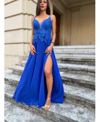 Vestito elegante - Da cerimonia - Cobalto - Con spacco