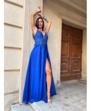 Vestito elegante - Da cerimonia - Cobalto - Con spacco