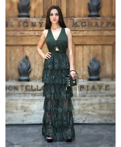 Abito da cerimonia in pizzo - Vestito donna lungo - Verde