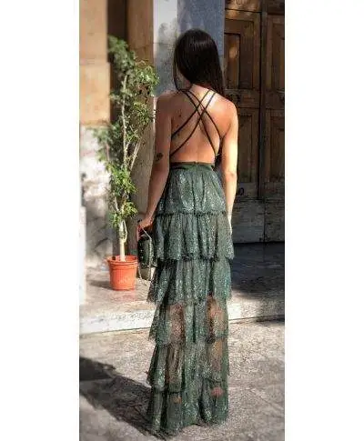 Abito da cerimonia in pizzo - Vestito donna lungo - Verde