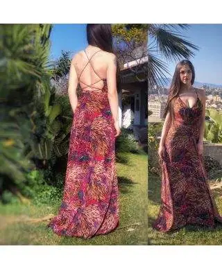 Abito elegante - Vestito donna lungo - Pesca