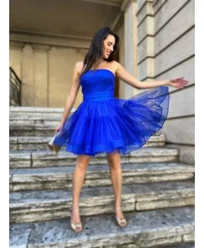 Vestito corto - Elegante - Cobalto - In tulle