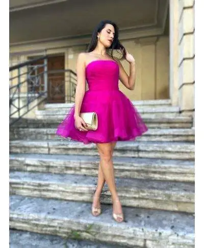 Vestito corto fuxia - In tulle