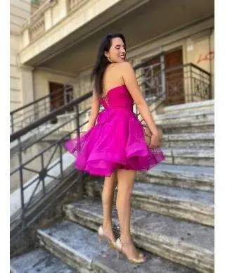 Vestito corto fuxia - In tulle