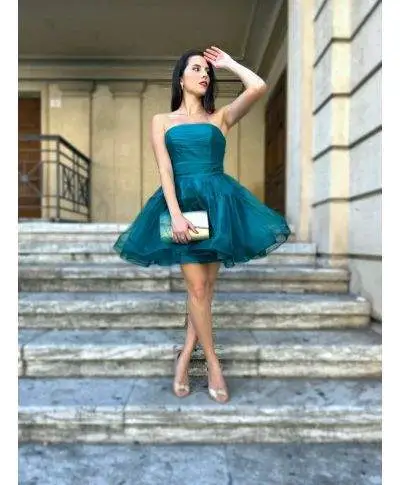 Vestito corto - Verde - In tulle