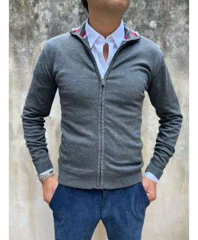 Maglione uomo, grigio - Zip intera - Key Jey