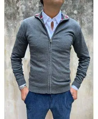 Maglione uomo, grigio - Zip intera - Key Jey