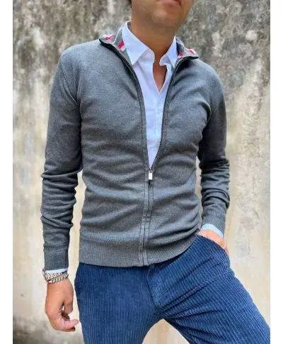 Maglione uomo, grigio - Zip intera - Key Jey