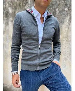 Maglione uomo, grigio - Zip intera - Key Jey
