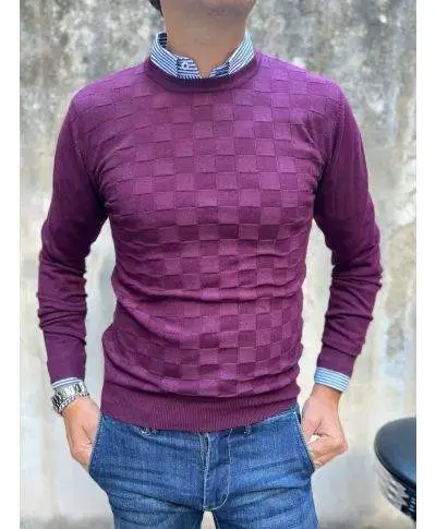 Maglione uomo, Bordeaux - Girocollo - Key Jey