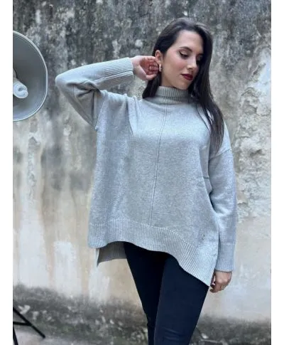 Maxi pull - Grigio perla - Collo alto - Key Jey