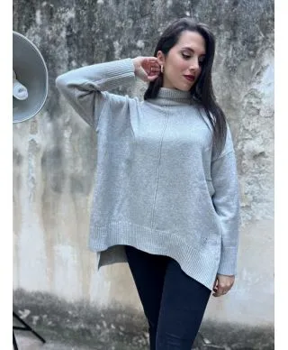 Maxi pull - Grigio perla - Collo alto - Key Jey