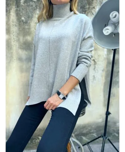 Maxi pull - Grigio perla - Collo alto - Key Jey